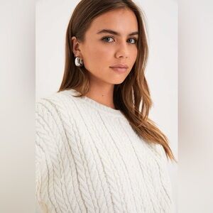 NWT Winter Wishlist Ivory Rhinestone Cable Knit Pullover Sweater size small